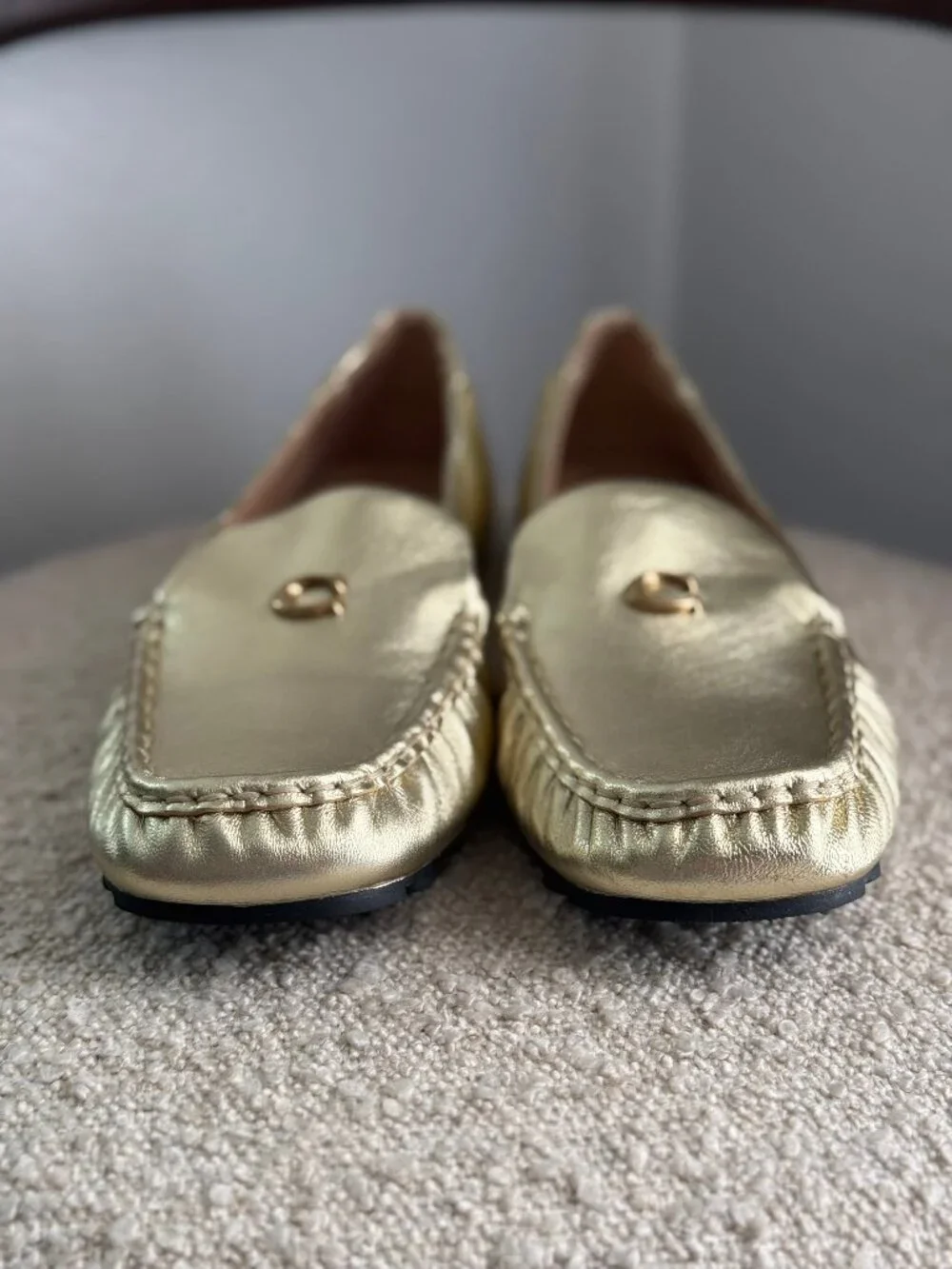 Coach Haley Metallic Gold Leather Driving Loafers - Picture 2 of 4